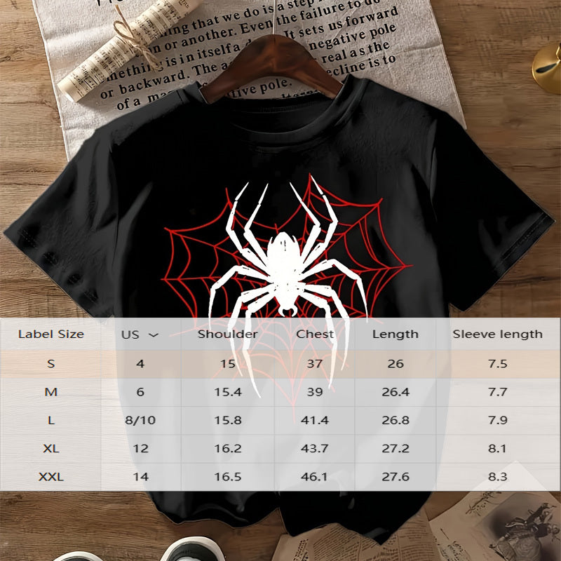 Women's Geometric Spider Web Print Round Neck T-Shirt Casual Spring Summer Graphic Tee